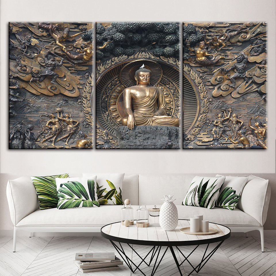 Fredelig Mahavira 3-delt - Lerret Veggkunst Maleri