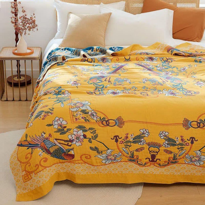 Skanto | Eterisk Bomull Floral Fugl Teppe