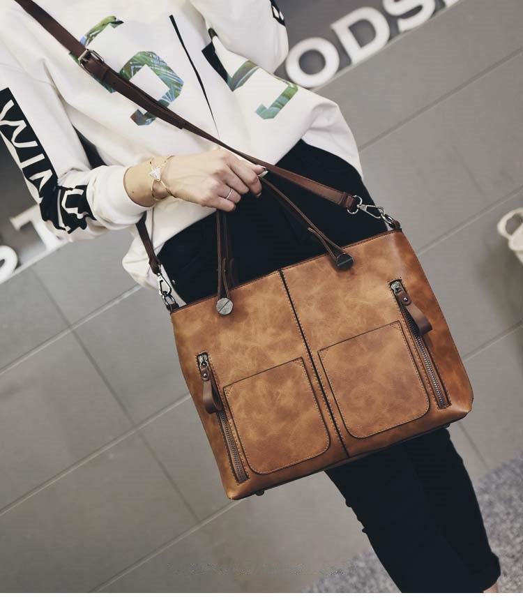 Cera - Dobbel Frontlomme Vintage Tote Håndveske | Skanto