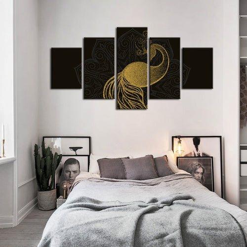 5-delt abstrakt gyllen mandala-pau - lerret veggkunst maleri | Skanto