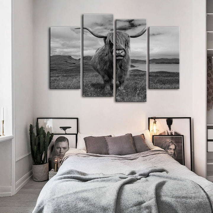 4-Piece Stylish Black and White Cow Canvas Wall Art Painting | Skanto