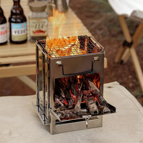 Skanto | Utendørs sammenleggbart vedovn mini rustfritt stål grill camping piknik