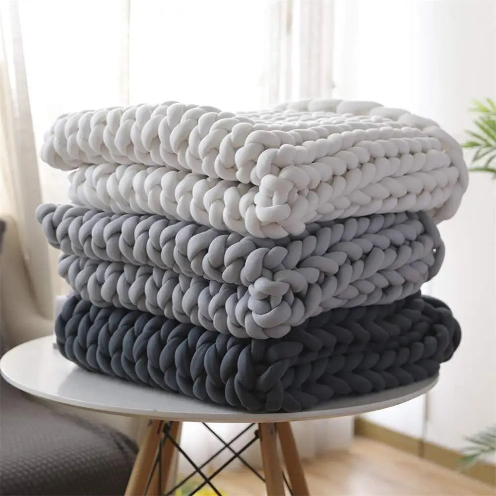 Chunky Knit Throw Håndlaget Vektet Teppe - SUPER KOSY & BEROLIGENDE TEPPE Skanto