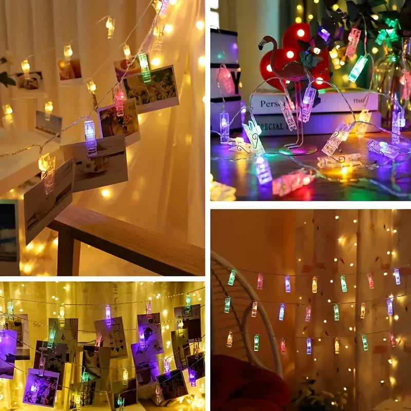 Skanto | LED fotoklipplyskjede med batteridrift – Fargeforanderlige lys for dekorasjon og fotopresentasjon