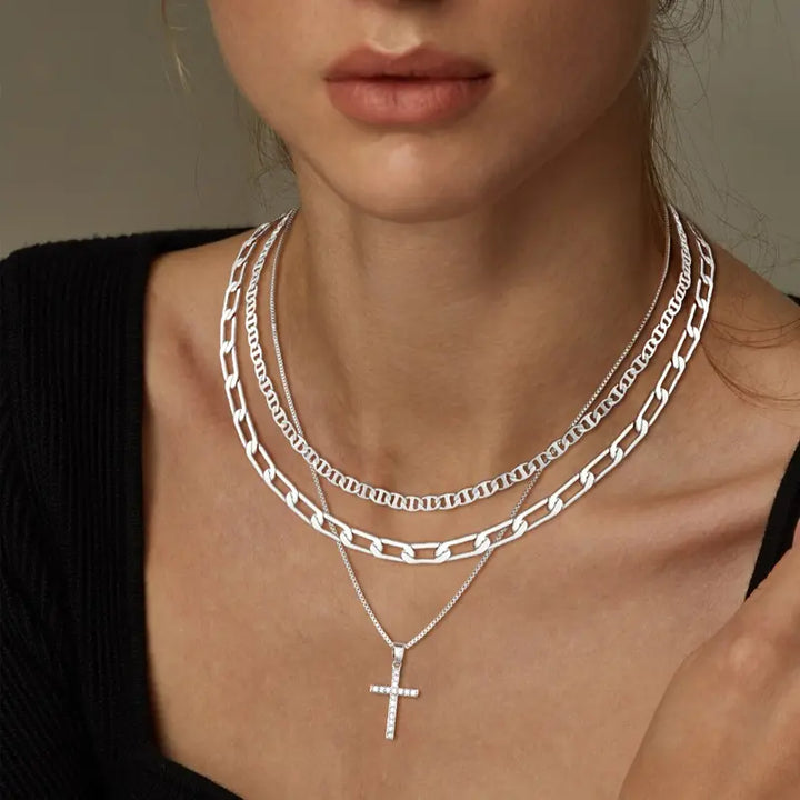 Skanto | 3pc 14k Laget Kors Halskjede Stabel