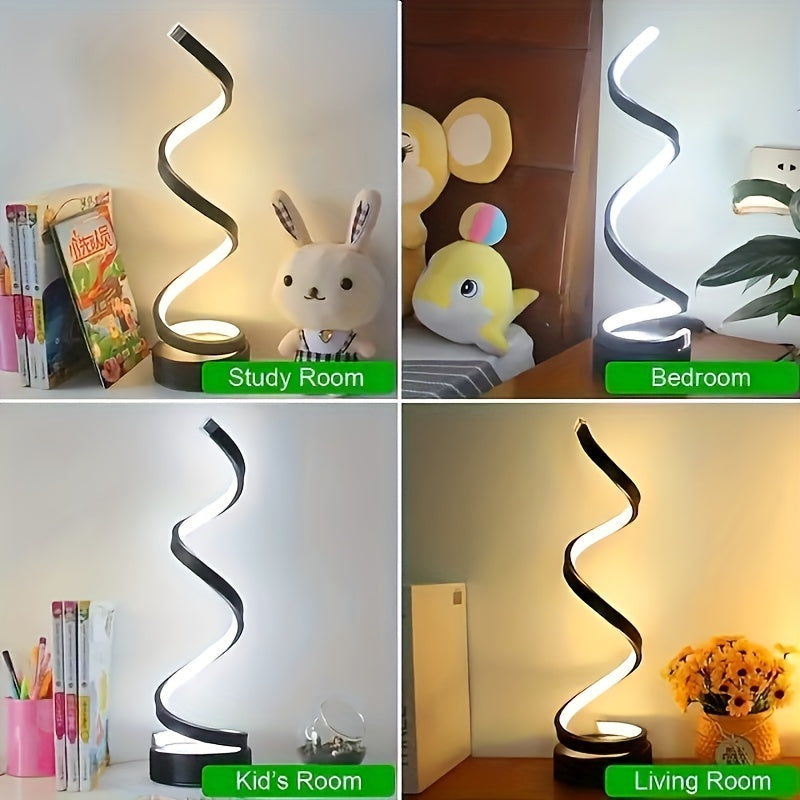 Norvo | Modern Spiral Table Lamp – Kreativ LED Skrivebordslampe med Mild Varme Lys, Perfekt for Soverom, Stue, og Studie Dekor