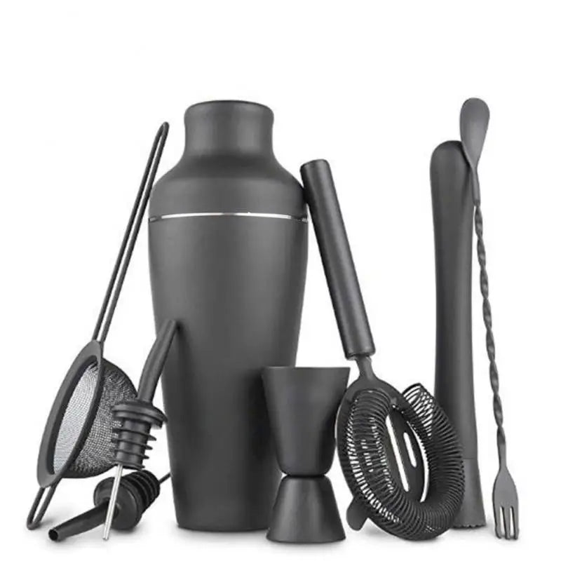 8-delt sett med premium matt svart cocktailshaker – Hjemmebar essensielt | Skanto
