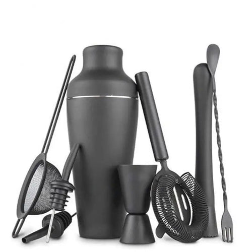 8-delt sett med premium matt svart cocktailshaker – Hjemmebar essensielt | Skanto
