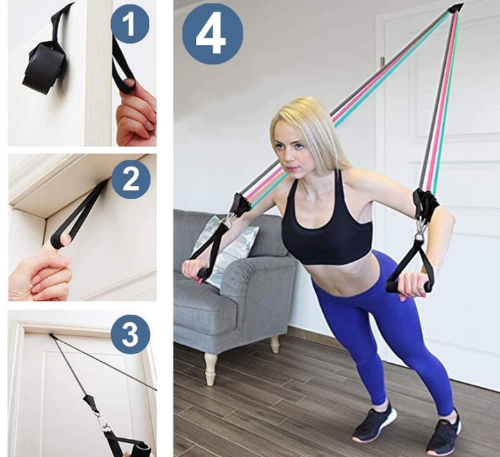 Widerstandsband-sett for Ganzkörpertraining og Rehabilitation mit Griffen, Knöchelmanschette og Türanker