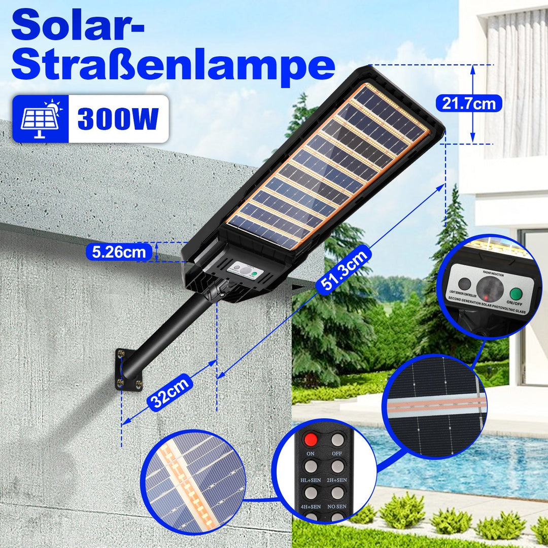 Solcellelampe gatebelysning med bevegelsessensor 300W/400W | Skanto