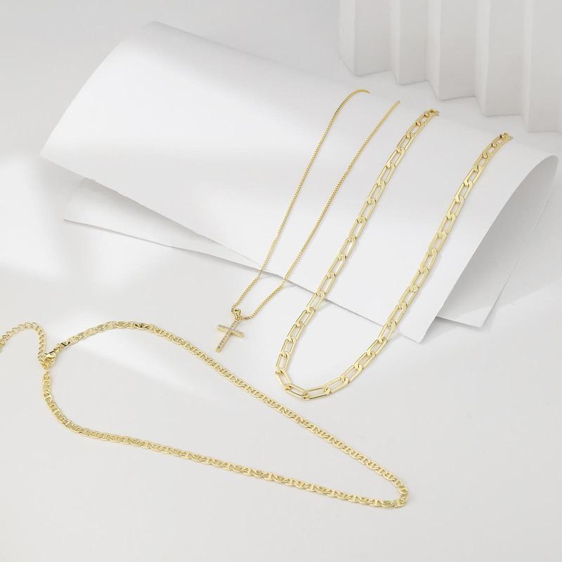 Skanto | 3pc 14k Laget Kors Halskjede Stabel