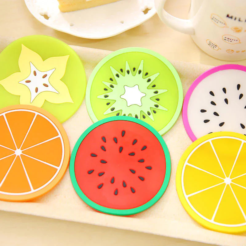 6 stk Fargerik Silikon Frukt Coaster Teikopp Matte Skanto