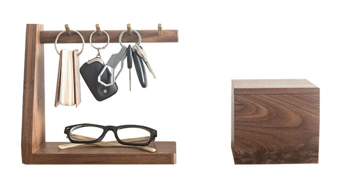 Skanto | Solid Wood Key Organizer with 6 Key Hooks and Storage Platform, No Installation Required, Suitable for Storing Keys, Glasses, Wallets and More