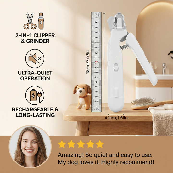 2-i-1 Profesjonell Hund Klipphammer & Slipemaskin – Ultra-Stille & Oppladbar Skanto