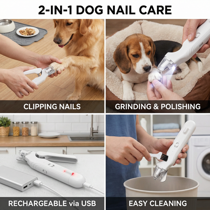 2-i-1 Profesjonell Hund Klipphammer & Slipemaskin – Ultra-Stille & Oppladbar Skanto