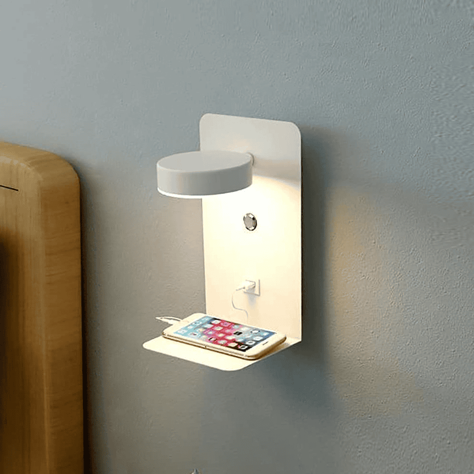 Norvo | LED vegglampe multifunksjonell dimbar med USB-lader for soverom