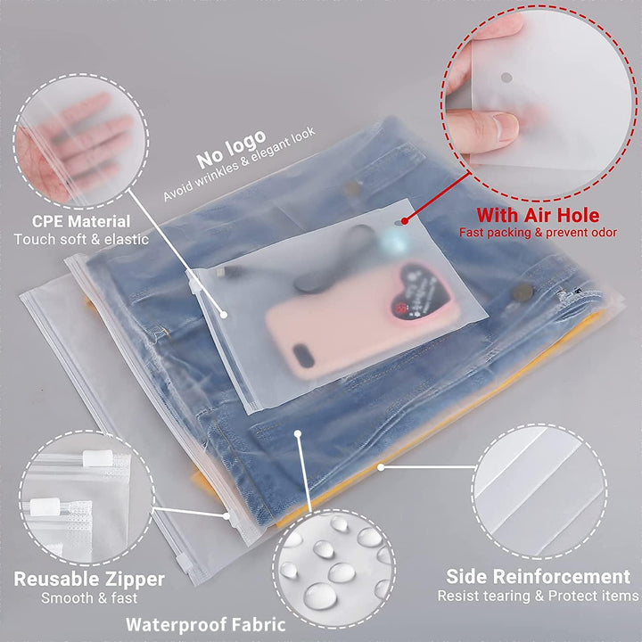 Multi-Purpose Frosted Zip Oppbevaringssekker – 20-Pack Plast Klær Sleever (Kjøp 2 Sett, Ta 1 GRATIS) | Skanto