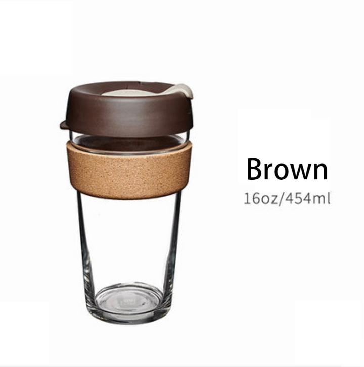 Skanto | Brukbar og bærbar glasskaffekopp med lokk og sleeve, for hjem, reise og mer