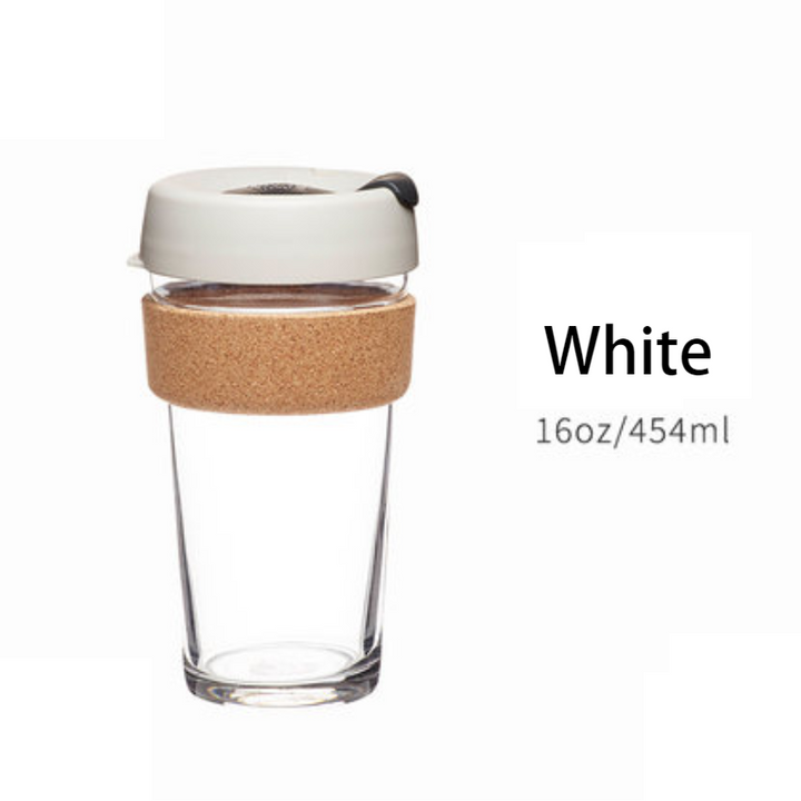 Skanto | Brukbar og bærbar glasskaffekopp med lokk og sleeve, for hjem, reise og mer