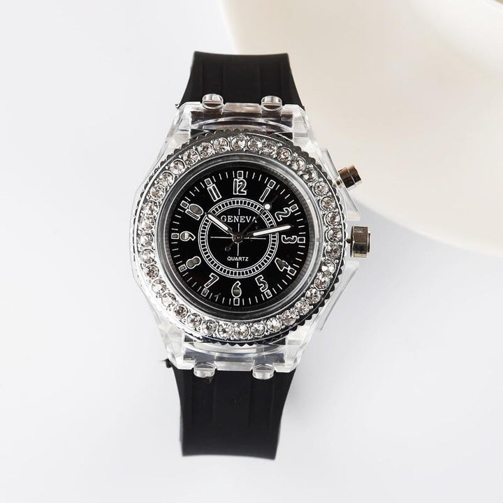 Skanto | 2019 Mote Silikon Diamant Rhinestone Klokke LED Luminous Fargerike Lys Klokke Kvinner Damer Kvarts Armbåndsur
