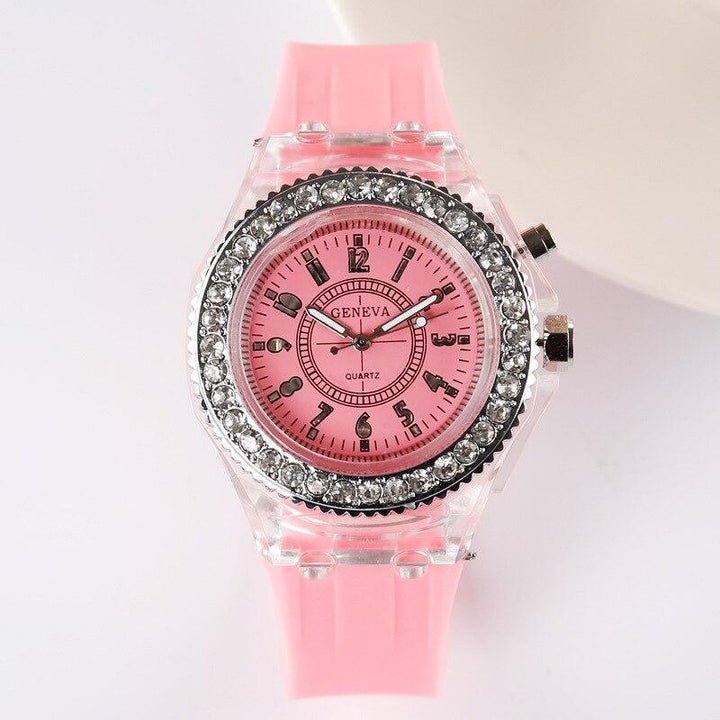 Skanto | 2019 Mote Silikon Diamant Rhinestone Klokke LED Luminous Fargerike Lys Klokke Kvinner Damer Kvarts Armbåndsur