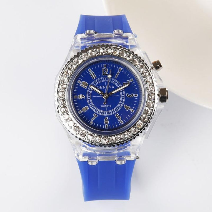 Skanto | 2019 Mote Silikon Diamant Rhinestone Klokke LED Luminous Fargerike Lys Klokke Kvinner Damer Kvarts Armbåndsur