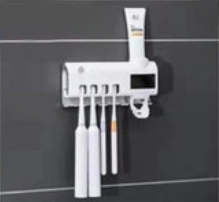 Skanto | Smart Punch-fri UV Sterilisering Tannbørste Sterilisator / Hylle med Automatisk Tannkrem, Soldrevet, Litiumbatteri Oppbevaring, Dobbelt Sterilisering & Automatisk Induksjon