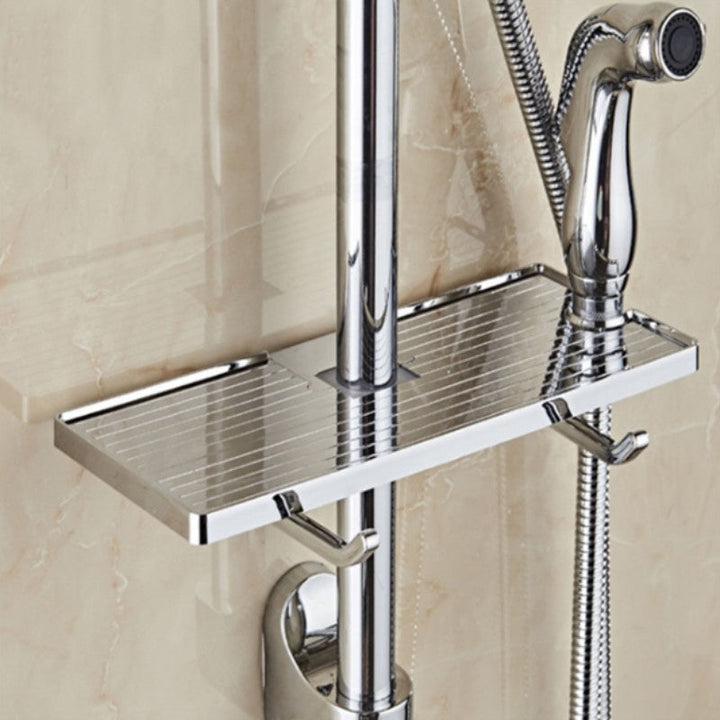 Skanto | Justerbar badehåndklapp holder sjampo lotion brett organizer hyller, uten punching, enkel å installere, sterk belastningsevne, for baderomsoppbevaring