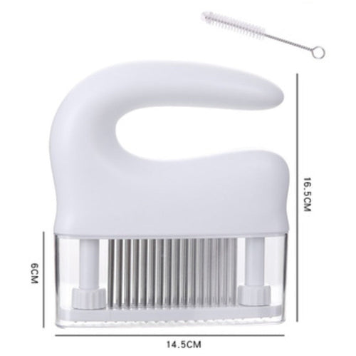 Skanto | 48-pinners kjøttmørnere i rustfritt stål, med rengjøringsbørste, behagelig grep og lett å rengjøre design, for biff, kylling, fisk og svinekjøtt