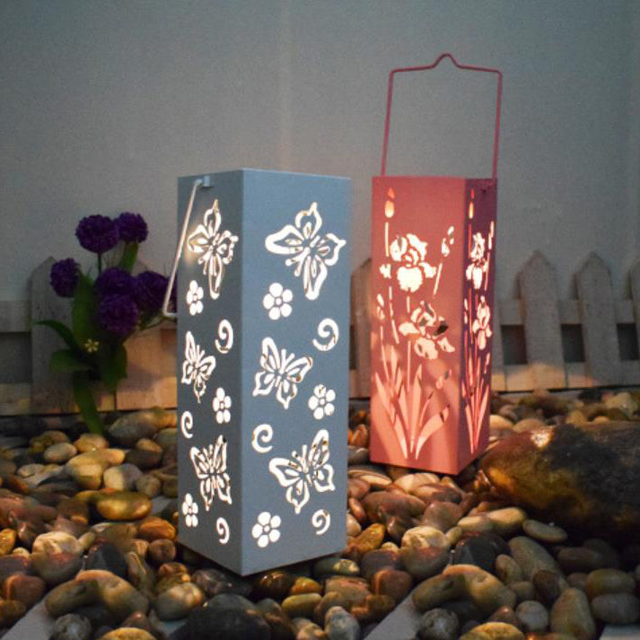 Skanto | Solar Butterfly Rose Pattern Hollow Column LED Utendørs Vanntett Dekorativ Lampe
