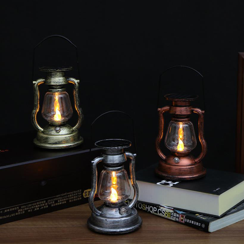 Solcelledrevet retro parafinlampe, hestelampe, LED utendørsbelysning for hage og terrasse, bærbar flammelyslampe