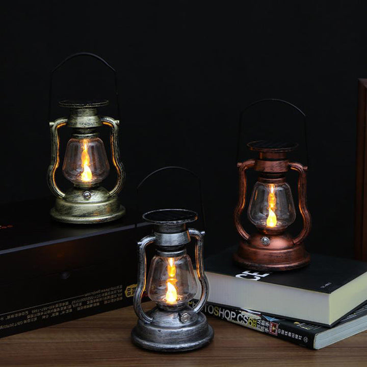 Solcelledrevet retro parafinlampe, hestelampe, LED utendørsbelysning for hage og terrasse, bærbar flammelyslampe