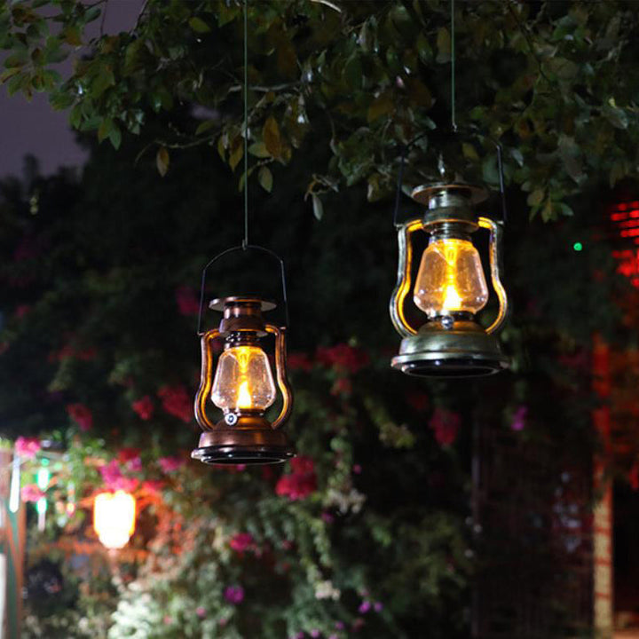 Solcelledrevet retro parafinlampe, hestelampe, LED utendørsbelysning for hage og terrasse, bærbar flammelyslampe
