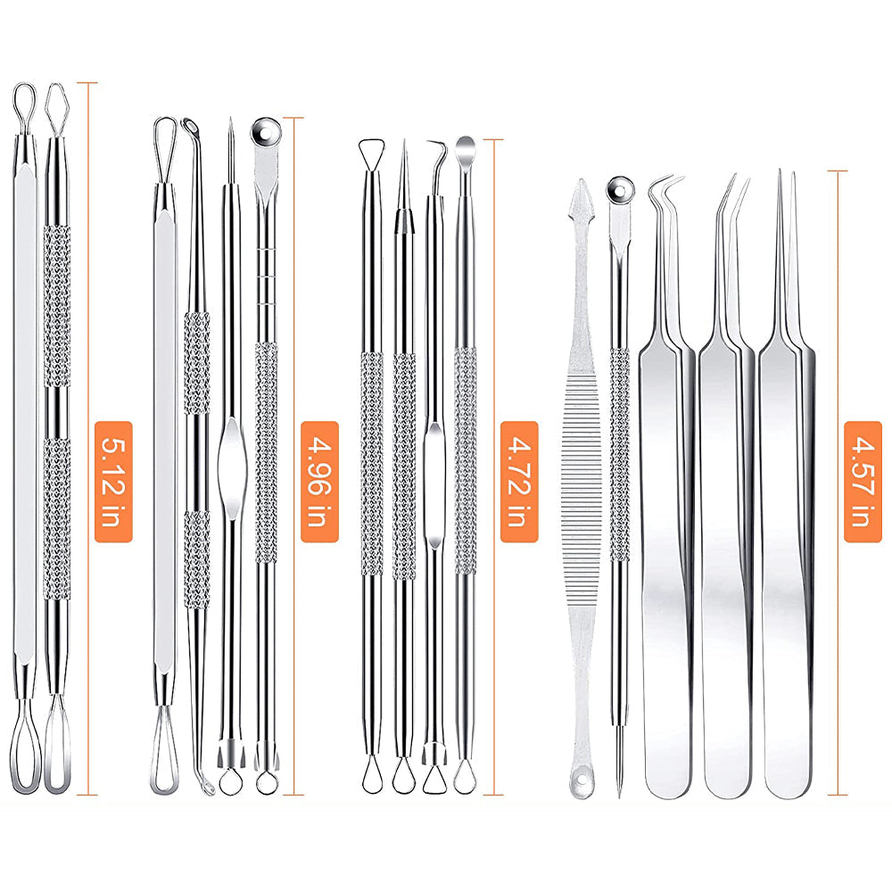 Skanto | Rustfritt stål blackhead remover pimple popper verktøysett med metallboks