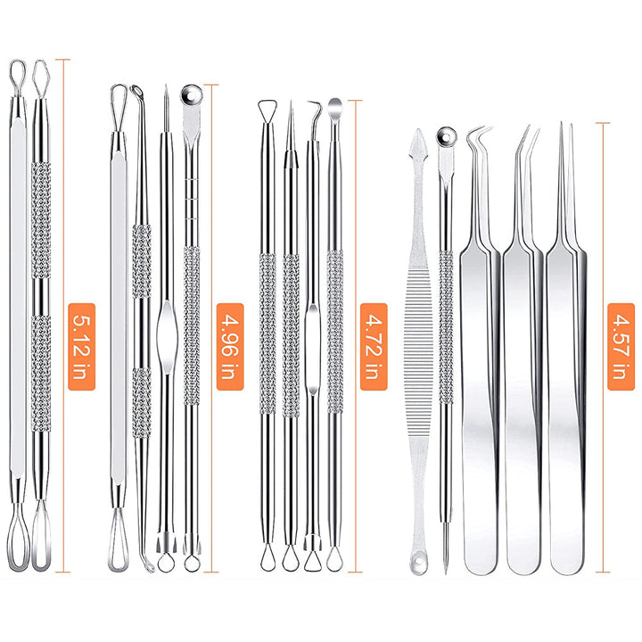 Skanto | Rustfritt stål blackhead remover pimple popper verktøysett med metallboks