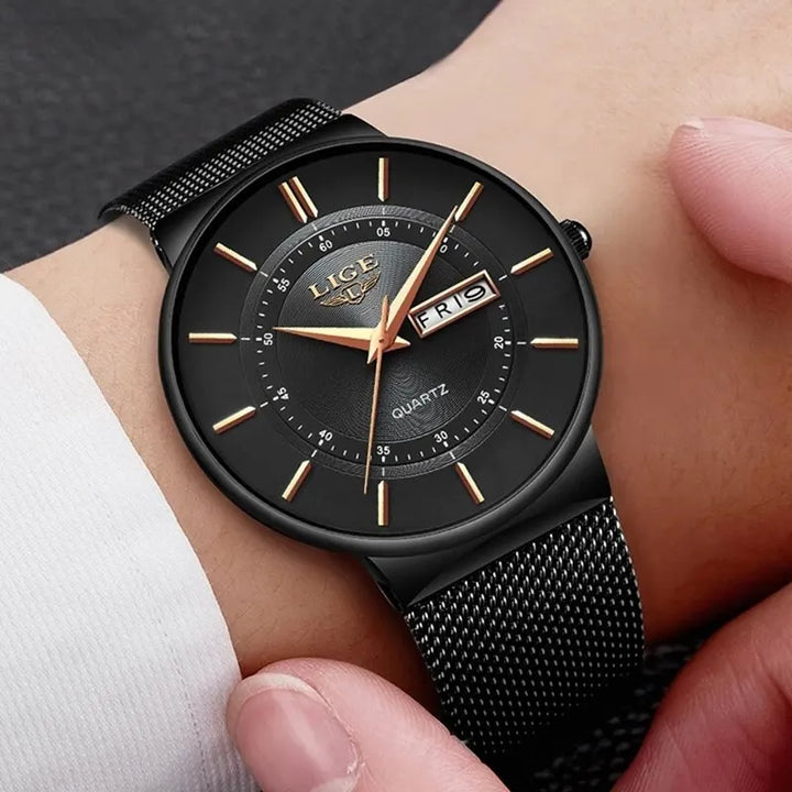 Skanto | Luksus Men’s Ultra-Tynn Vanntett Rustfritt Stål Quartz Klokke – Elegant Dato Display Sport Armbåndsure