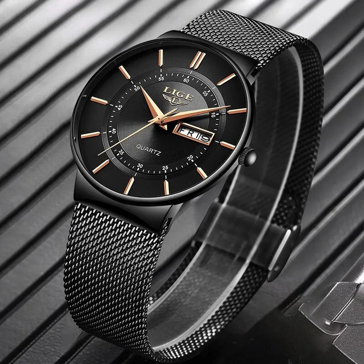 Skanto | Luksus Men’s Ultra-Tynn Vanntett Rustfritt Stål Quartz Klokke – Elegant Dato Display Sport Armbåndsure