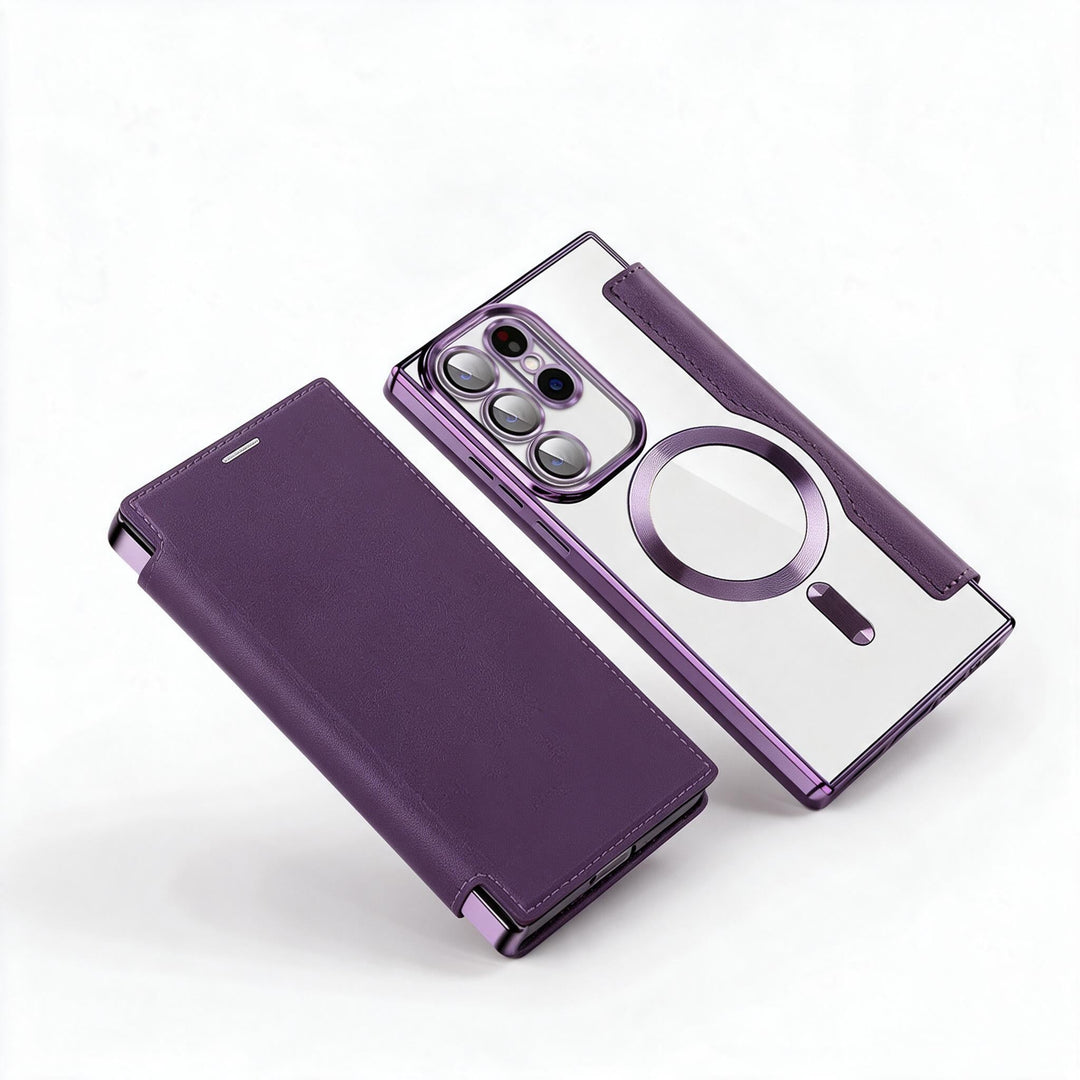 Magnetische Samsung Flip-Hülle | Lederstruktur mit Ringhalter