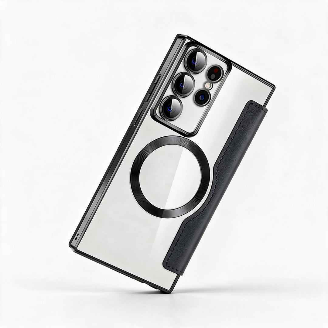 Magnetische Samsung Flip-Hülle | Lederstruktur mit Ringhalter