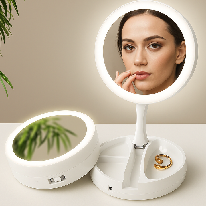 Sidet forstørrelsesspeil – LED-belysning – 10× forstørrelse – Sminke & plukking Skanto