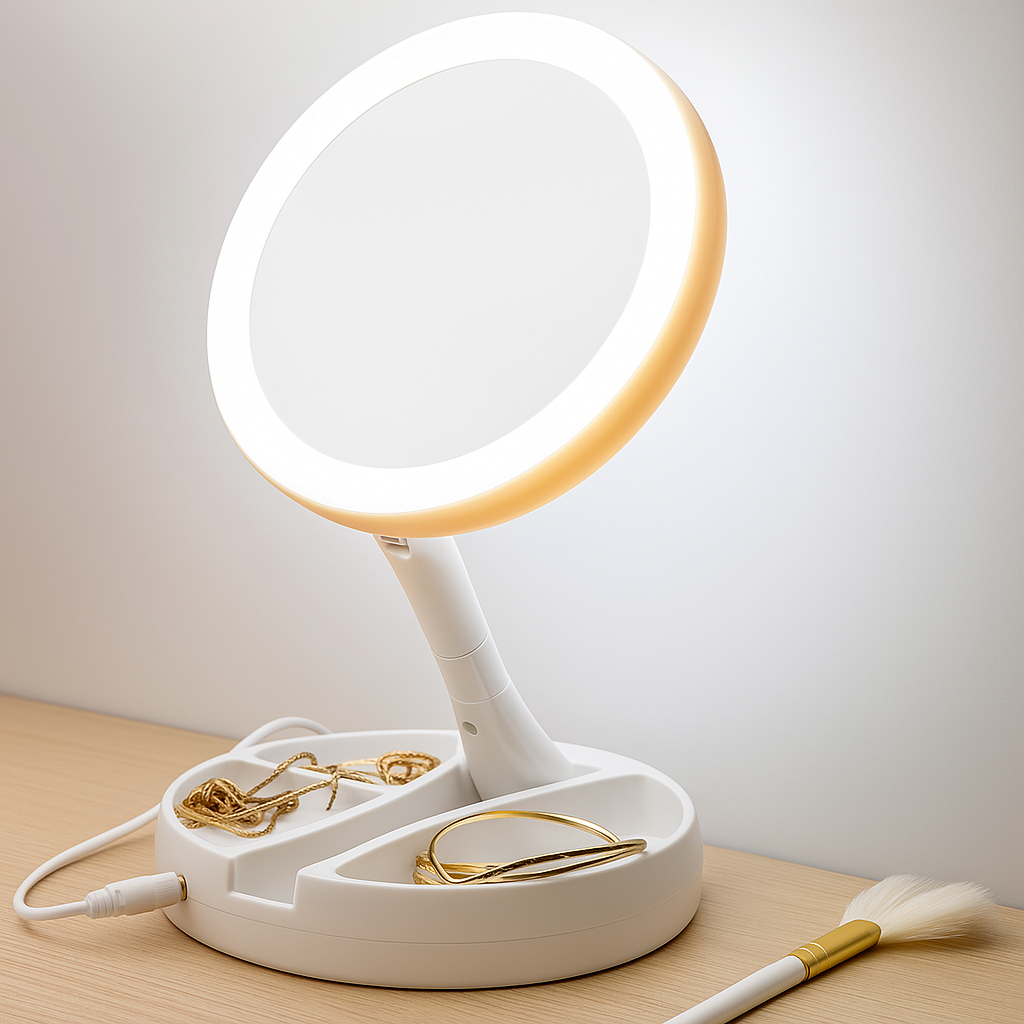 Sidet forstørrelsesspeil – LED-belysning – 10× forstørrelse – Sminke & plukking Skanto