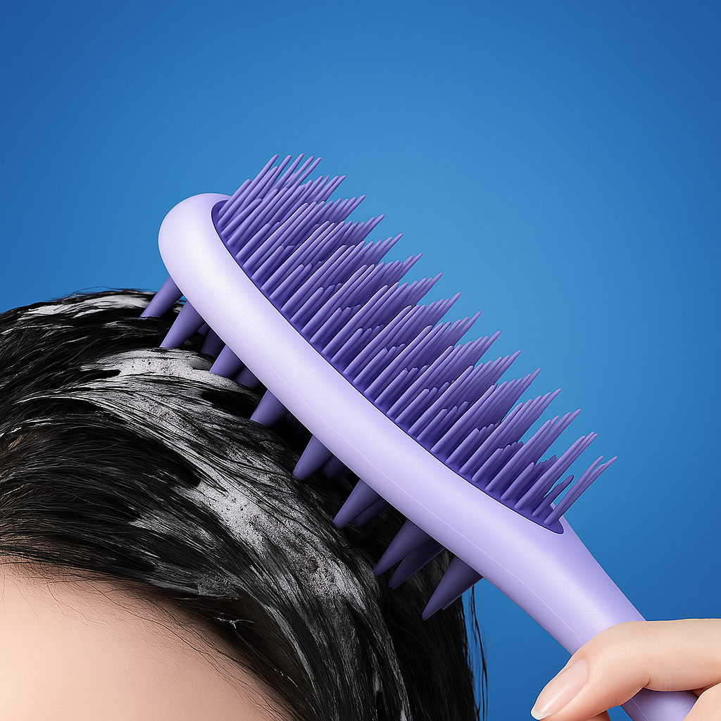 Sided Shampoo Brush – Silikon Hodebunnsmassasje – Dyp Rensing for Fet Hår & Følsom Hodebunn Skanto