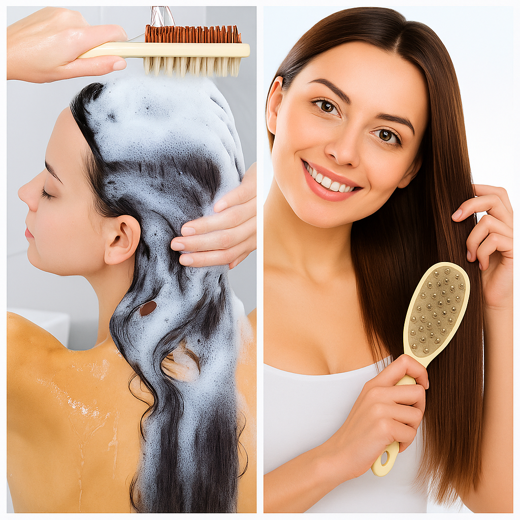 Sided Shampoo Brush – Silikon Hodebunnsmassasje – Dyp Rensing for Fet Hår & Følsom Hodebunn Skanto