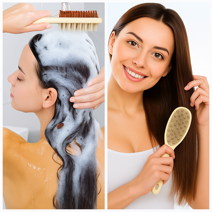 Sided Shampoo Brush – Silikon Hodebunnsmassasje – Dyp Rensing for Fet Hår & Følsom Hodebunn Skanto