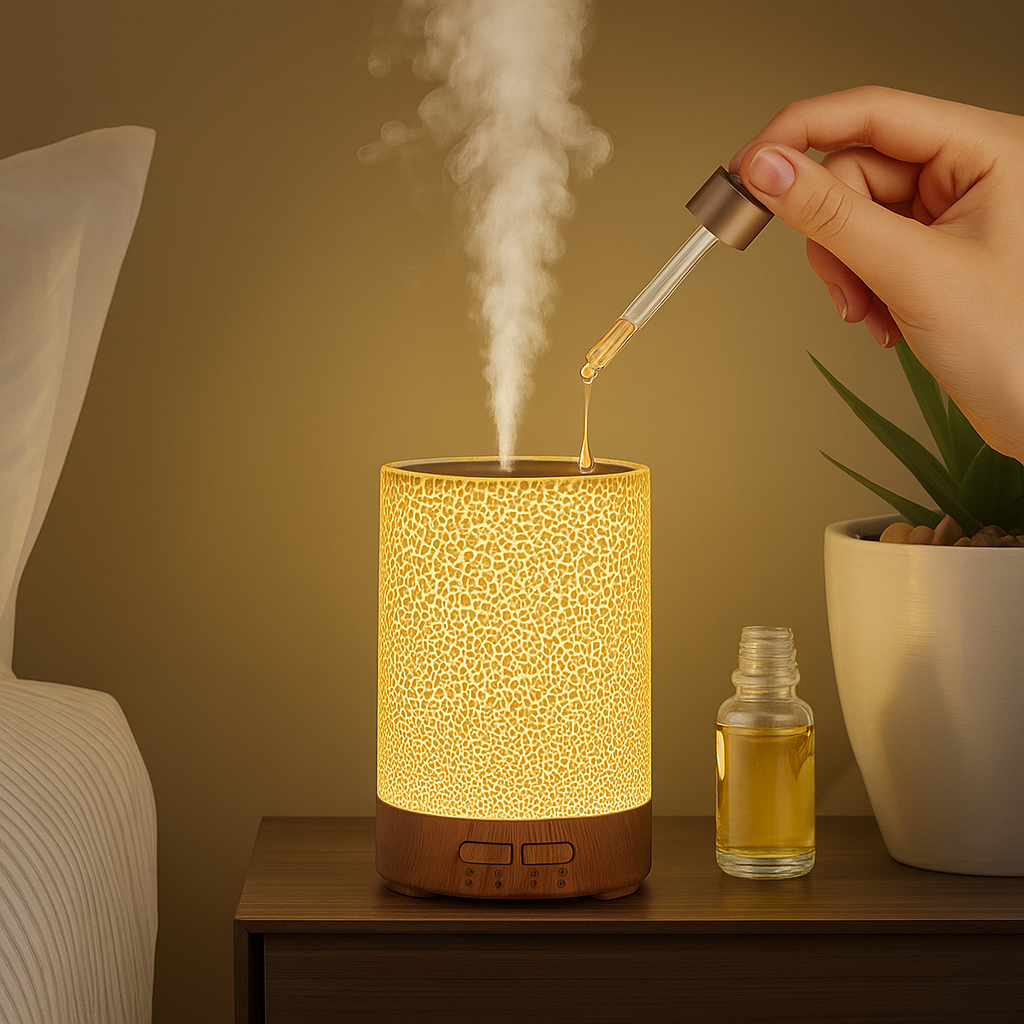 Essential Oil Diffuser med LED Nattlys – Stille Kaldt Tåke – Soverom & Hjem Avslappingsbolle
