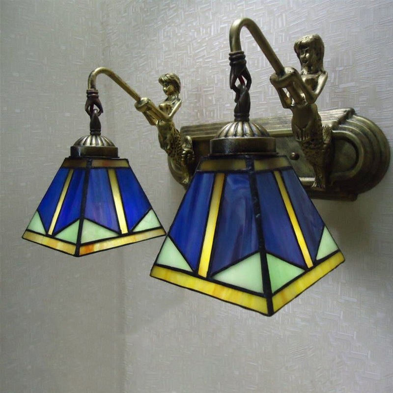 Trapes vegglampe, Tiffany bronseskåret glassvegglampe med havfruearm