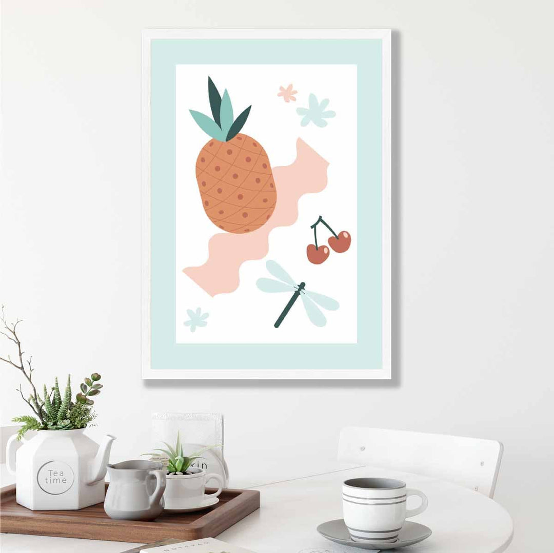 Bohemsk kjøkkenplakat i pastellrosa og blått nr. 2