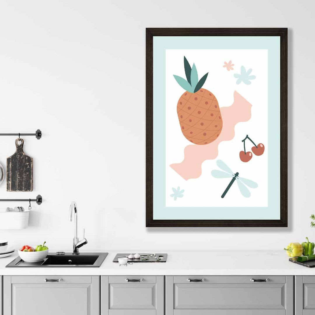 Bohemsk kjøkkenplakat i pastellrosa og blått nr. 2