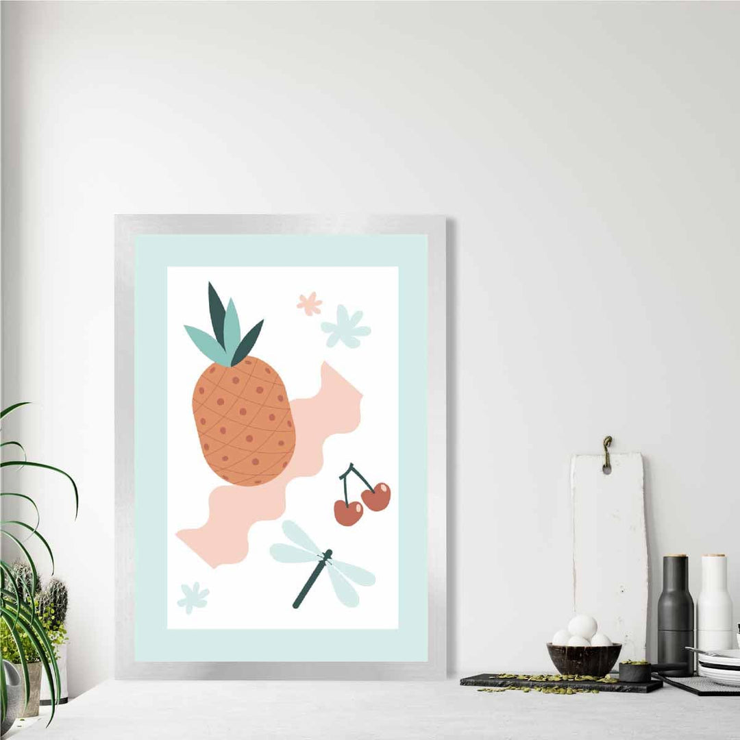 Bohemsk kjøkkenplakat i pastellrosa og blått nr. 2