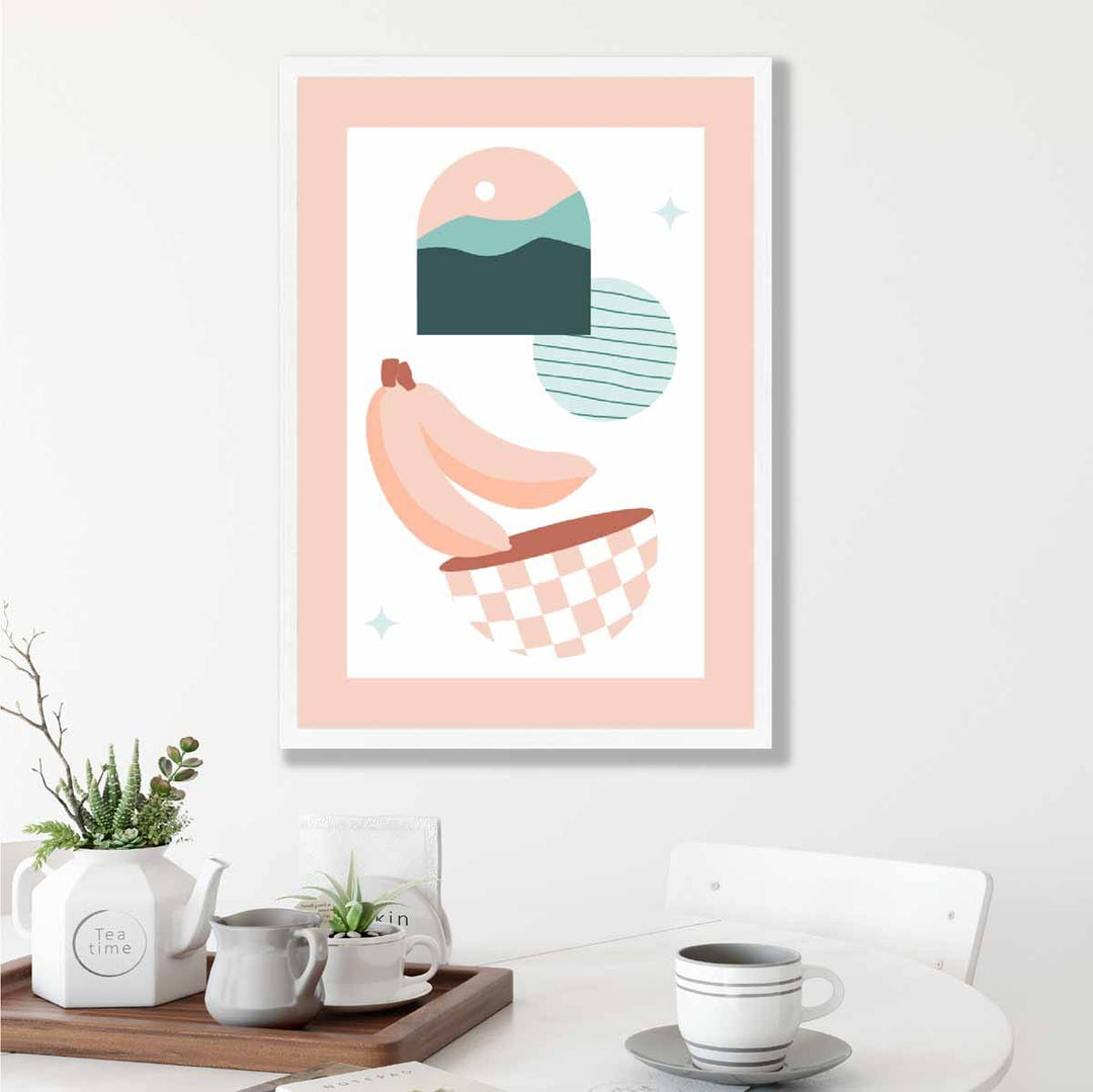 Bohemsk kjøkkenplakat i pastellrosa og blått nr. 3
